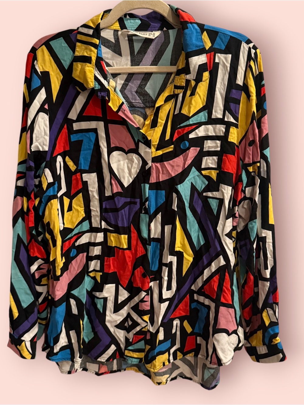 Vintage Big Dart Abstract Geometric Memphis Print Button Up Shirt